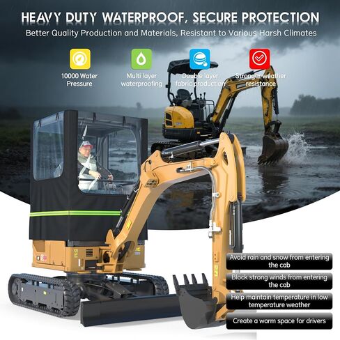 Mini Excavator Cover,Transparent Excavator Cab Enclosure,1680D Waterproof Oxford Fabric + EVA HD Transparent See-Through Material, 45x43x61in, for Bobcat E20/Kubota U17 etc, 1760-3530 lbs.(Black) in Saudi Arabia