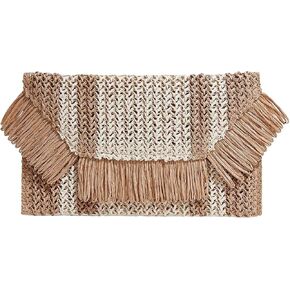 Floerns Women's Woven Straw Envelope Fringe Trim Rattan Beach Clutch Handbag