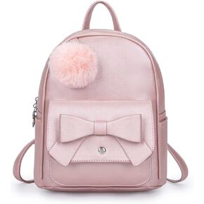YiXiamo Girls Bowknot Cute Mini Backpack Purse for Women Teenage PU Leather Pompom Backpack Shoulder Bag (Purple)