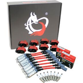Dragon Fire Performance Powerfic Pack Pack Kit Square Square Ignition Coils Iridium Parch Slips و 10.5 "الأسلاك التوصيل متوافقة مع LS1 LS6 1998-2006 Cadillac Chevy و GMC 5.7L 6.6L 7.4L 8.1L V8 OEM FIT KIT-1003