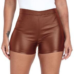 Womens Casual Faux Leather Shorts Cargo High Waist Stretch Skinny Coated Shorts