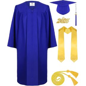 SOMSOC 5 Pieces Adults Matte Graduation Gown Cap Set with 2025 Tassel Graduation Sash Honor Cord Kit for High School College