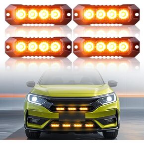 4-LED White Strobe Lights for Trucks, Emergency Strobe Lights, Surface Mount Grille Flash side marker Strobe Lights Mini Strobe Lights for Truck Trailer Vehicles Golf Cart RV 12-24V, 4PCS