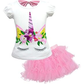 Dressy Daisy Girls Unicorn Clothing Set (Cotton Tee Shirt with Tutu Skirt) Fancy Dress Up Clothes, Blue Pink Purple