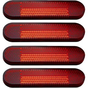 2Pcs 3.78 Inch Red Oval Reflector Stickers, Self-Adhesive Safety Reflectors for Trailers, Trucks, Motorcycles, Bicycles, Cars, Caravans, Boats