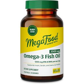 MegaFood 2000mg Fish Oil Omega 3 Supplements - Burp-Less & Lemon Oil Infused - Heart, Brain, Eye, Joint & Immune Support Supplement - 1200mg EPA & DHA Per Serving - 90 Softgels, 45 Servings