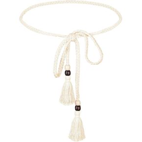 Women's Braided Knotted Waist Belt, 1Pcs Skinny Waist Belt Boho Rope Chain Tie Waistband Thin Tassel Dress Belt for Women Girls Dress Skirt