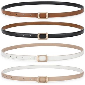 SUOSDEY 2 Pack Women Reversible Thin Leather Belts for Dresses Skinny Waist Belts for Jeans Pants, 0.6" Width