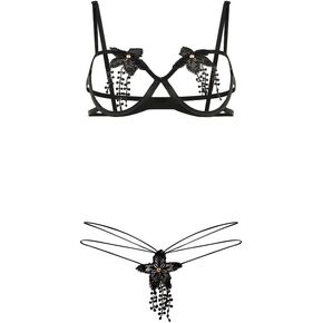 Sexy Lingerie For Women Lace Bra And Panty Sets Strappy Mesh Babydoll Outfits Bralette Sleepwear 2 Piece Lingerie Set S-XXL Black