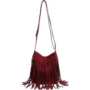 Qwinee Women's Fringe Hobo Bags Tassel Vintage Suede Crossbody Bag Bags