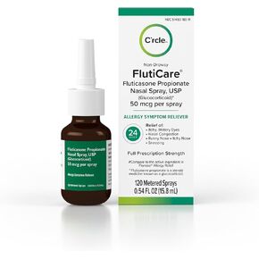 C’rcle FlutiCare 120 metered nasal sprays, Fluticasone Propionate 50mcg, Relief During Allergy Season from Pollen, Dust, Dander, Both Indoor and Outdoor allergens - 1 month supply (1 Pack)