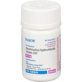 MAJOR Fexofenadine Hydrochloride Tablets USP, 60 mg - Non-Drowsy Allergy Medicine - Antihistamine - 12 Hour Indoor/Outdoor Allergy Relief - 100 Tablets