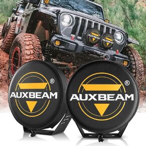 Auxbeam Leather Round Lens Covers - 9 Inch, 2PCS Protective Cover with Logo for Auxbeam Off Road, Bumper, Roof Lights