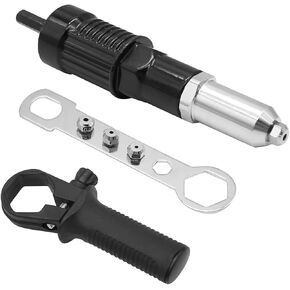 Pop Rivet Gun Adapter Kit, Rivet Drill Attachment with 4 Rivets Heads 2.4mm/3.2mm/4.0mm/4.8mm, Cordless Electric Drill Riveter Insert Nut Tool, Cordless Rivet Gun Power Drill Adaptor Kit