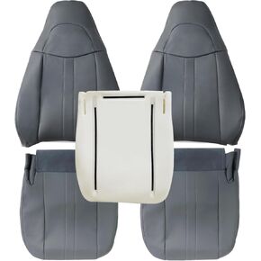 NLQR Dark Gray Front Driver وأسفل راكب وأغطية المقاعد العلوية ورغوة السائق السفلية متوافقة مع Chevy Express GMC Savana Van 2003-2014