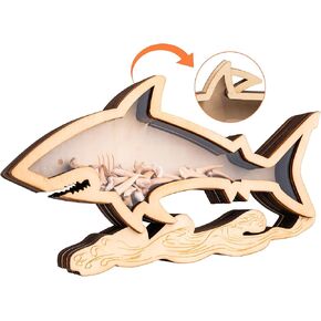 8.7 Inch Shark Tooth Display Case,Handmade Shark Teeth Shadow Box,Wood Shark Teeth Holder,Shark Tooth Holder,Shark Tooth Display Box,Shark Tooth Collection (1, Shark-Small)