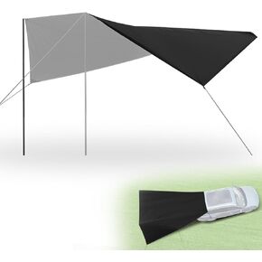 Waterproof Car Awning Camping, 14x16ft Large Car Rear Door Awning Sun Shelter with Carrying Bag, Windproof Sunproof Tailgate Tarp Shade Canopy for SUV Truck Jeep Outdoor Activities