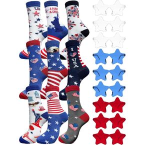 9 Pack Patriotic American Flag Socks for 4th of July with 9 Pairs Star Sunglasses, USA Independence Day Gifts
