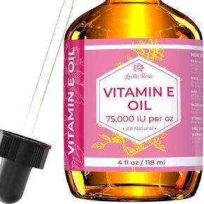 Leven Rose Vitamin E Oil 75,000 IU per oz 100% Natural, Organic, Pure Vitamin E Oil for Skin, Face, Hair, Nails, and Scars, 4 oz