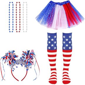 4th of July Tutu Set Red White and Blue Tutu Costume Accessories Set Independence Day Costume Halloween Cosplay Party