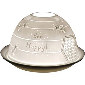 Cello Porcelain Tealight حامل القبة - Bee Happy Design مع صورة الإسقاط ثلاثية الأبعاد ورسالة محبة معطرة LED LED شمعة Wax Wax Wax Mom Mome Daint Nanny Hildrict Gift Ornament