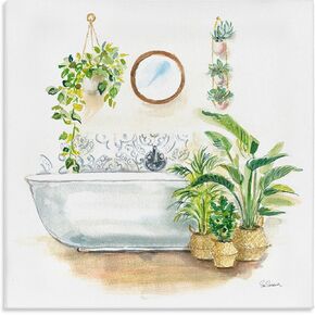 Stupell Industries Serene Bathroom Interior with Greenery Plants Painting Canvas Wall Art, 17x17, Multicolor