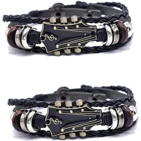 Choistily Retro Faux Leather Guitar Bracelet Handmade Braided Punk Guitar Leather Wrap Bracelet Multi-Layer Leather Wristband for Musicians Guitar Lovers Jewelry
