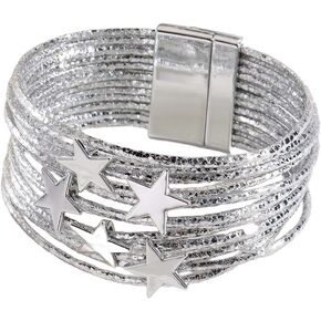 Star Bracelets for Women Men Multilayer Star Leather Wrap Bracelet Y2K Aesthetic Grunge Bangle Wristband Bohemian Jewelry