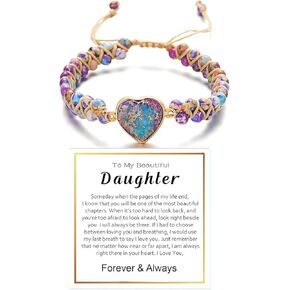 To My Daughter-Infinity Forever Love Heart Bracelet, Natural Emperor Stone Double Layer Purple Beaded Woven Wrap Bracelets Adjustable Mind Peace Gift Jewelry