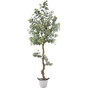 Artificial Eucalyptus Tree 6ft, Faux Plant with Basket, Fake Eucalyptus Trees with White Silver Dollar Leaves, Faux Potted Plants for Home Office Decor Indoor Outdoor