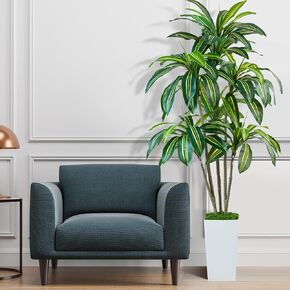 Dracaena Artificial Plants Indoor, 5FT Tall Faux Tree with White Tall Planter, Fake Yucca Tree Floor Plant, Artificial Trees for Home Office Living Room Garden Decor Outdoor, Housewarming Gift