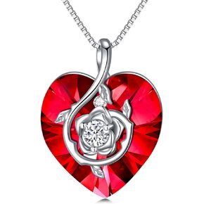 S925 Sterling Silver Heart Rose Necklace مع 12 شهرًا من الحجر المولد ، عيد ميلاد مجوهرات عيد ميلاد باتريك هدايا يوم زوجتها أمي أمي
