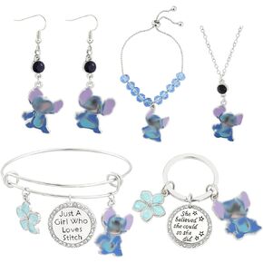Mprocen Cartoon Stitch Keychain Ohana Accessories Set Stitch Fans Lover Birthday Valentine's Day Gifts