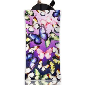 GLOBLELAND Colorful Butterfly Soft Glasses Case Insect Squeeze Top Eyeglass Case Travel PU Leather Sunglass Bag Portable Sunglasses Pouch for Women Men