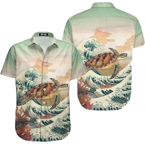 Casual Hawaiian Shirt for Summer, Ocean Animal Short Sleeve Button Down, Tropical Gifts for Summer and Birthdays