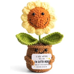Funny Retirement Gifts for Women Mom Coworker Teacher - Mini Positive Sunflower Crochet A Wise Woman Once Said - Appreciation, Leaving, Farewell, Going Away Gifts for Friends, Employee