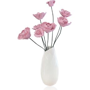 Artificial Flowers with Vase Set, 8 Handmade Ceramic Flowers with Premium Ceramic Vase, Easy Assembly Home Decor Gift Box for Wedding, Mother’s Day, Table Centerpiece (Pale Pink)