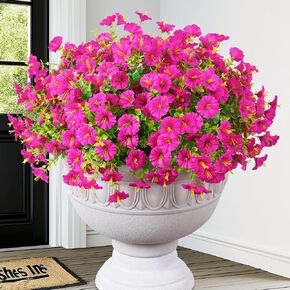 MARTINE MALL 12 Bundles Look Real Artificial Flowers for Outdoors, Realistic Fake Outdoor Flowers, UV Resistant Silk Petunia Flowers for Outside Faux Flowers Plants for Outdoor Porch, White