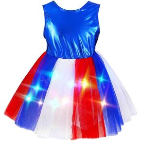 DRESBE LED 4 of July Tutu Dress Red White Blue Light Up Dresses Independence Day Party Costume for Girls