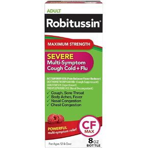Robitussin cf max ، والارتياح الشديد متعدد الأعراض من السعال ، والبرودة ، والأنفلونزا - صيغة البالغين ، 8 أوقية.
