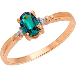 Galaxy Gold GG 14K Solid Rose Gold Ring with Natural Diamonds & Oval Lab. Grown Alexandrite Grade AAA
