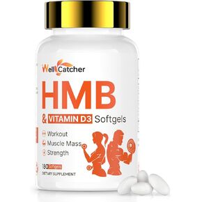 HMB Supplements for Men Women: HMB 1000MG with D3 Capsules HMB Free Acids (B-Hydroxy B-Methylbutyrate) Supports Muscle Growth, Retention & Lean Muscle Mass Fast Workout Recovery 180 Counts