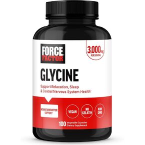 FORCE FACTOR Glycine to Promote Relaxation and Restful Sleep, Support Cognitive Function, Mood Balance, and Nerve Health, 100 Vegetable Capsules
