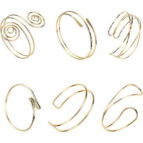 6pcs Gold Arm Cuff for Women, Upper Armband Jewelry Armlet Bracelet Adjustable Coil Arm Bangle Set for Women Female Friends