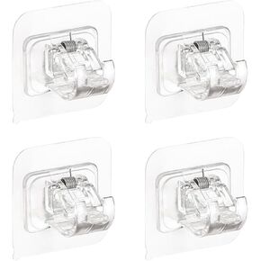4pcs No Drill Hanging Curtain Brackets, Self Adhesive Wall Rod Hooks, ABS Plastic, Clear, Modern, Minimalist, Bathroom, Window