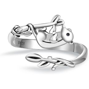 خاتم أوبوسوم لطيف للنساء - 925 الجنيه الاسترليني الفضة القابلة للتعديل opossum Open Ring Branch Leaves Band Tonging Thumb Ring Gifts Opossum المجوهرات للرجال