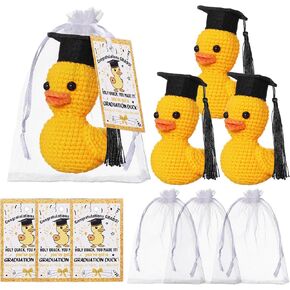 Gerrii 3 Pack 2025 Graduation Grad Crochet Duck Decoration with Congratulation Cards Arganza Bags Higds for the He Middle School College Grad Fass (Black)