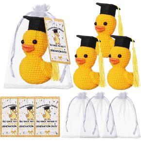 Gerrii 3 Pack 2025 Graduation Gift Grad Crochet Duck Decoration with Congratulation Cards Organza Bags Graduation Gifts for Her Him Middle High School College Grad Party Favors(Black) in Saudi Arabia