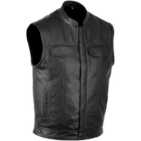 SOA Motorcycle Leather Vest for Men biker Club Style vest with Concealed carry Gun Pocket