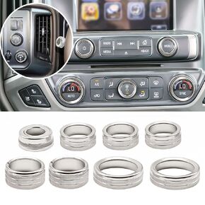 Center Radio AC Knobs Dash Switch Cover متوافق مع Chevrolet Chevy Silverado GMC Sierra 2014-2018 انعطاف الإشارة مفتاح التبديل حلقات سبيكة الألمنيوم (8pcs ، أحمر)